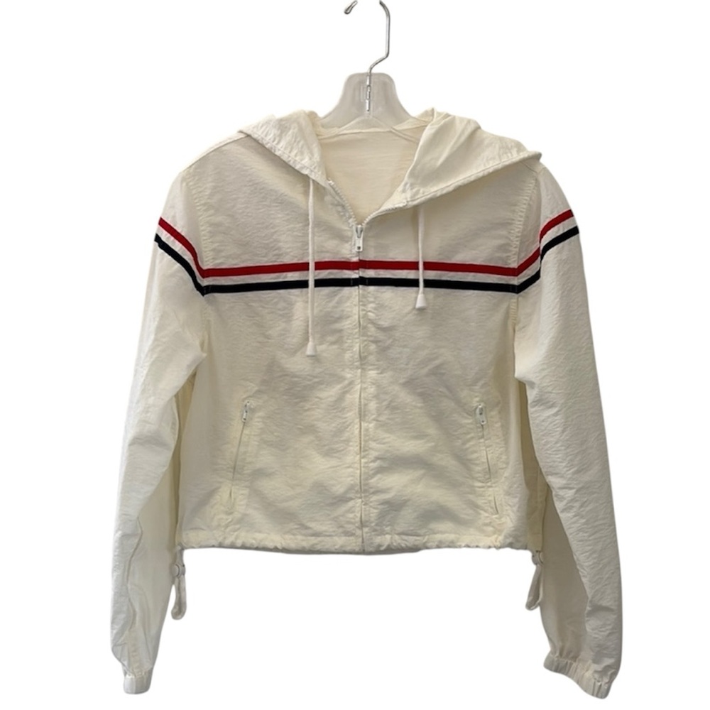 Brandy Melville J Galt White With Blue & Red Stripe Henrietta Windbreaker Jacket